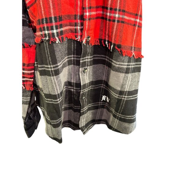 Rebel Vengeance Mens Plaid Patchwork Shirt Jacket XL 100% Cotton Red & Black - Picture 10 of 14